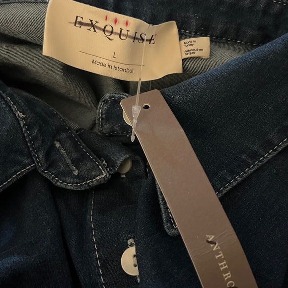 Anthropologie x Exquise The Tobie Button-Front Pleated Shirt Dress Denim L NWT - Picture 7 of 15